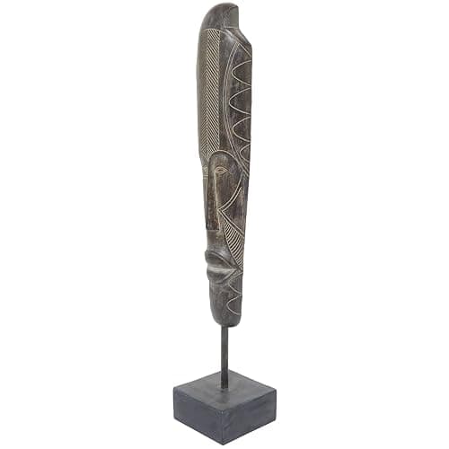 Deco 79 Polystone Mask Decorative Sculpture Slim Carved African Tribal Home Decor Statue with Block Base, Accent Figurine 5" x 6" x 30", Brown - LARGE SIZE - Brown thumbnail 6