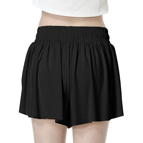 Two Inches Extended Butterfly Shorts Girls Flowy Shorts, 2-in-1 Youth Girls Athletic for Fitness, Running, Sports - 04 - Extend-black - Medium thumbnail 5