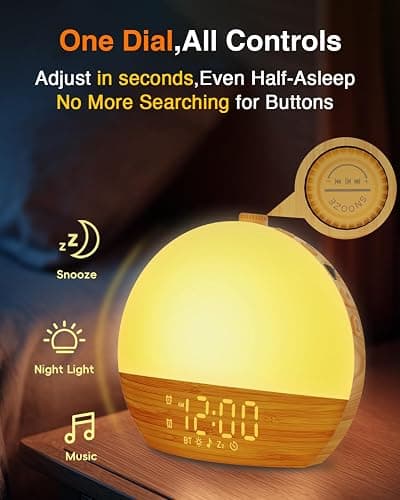 Sunrise Alarm Clock with Sound Machine - Wake Up Light, Wood Grain, Bluetooth, Dual Digital Alarm Clocks for Bedrooms, Adjustable Brightness, 30 Sleep Sounds, White Noise Machine for Baby & Adults thumbnail 4