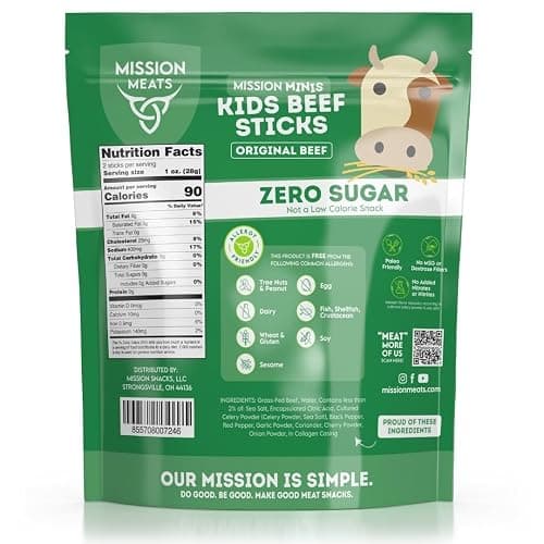 Mission Meats Kids Beef Sticks, 100% Grass Fed, Healthy Snacks for Kids, Zero Sugar, 9g Protein per Serving, Gluten & Nut Free, Individually Wrapped, Mini 0.5oz (24ct Bag) thumbnail 2