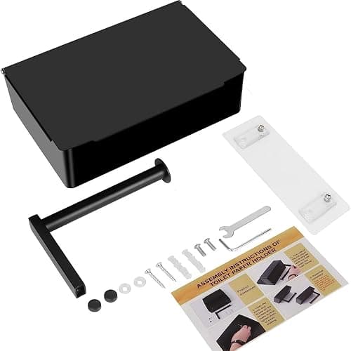 BOSOEI Toilet Paper Holder with Storage, Shelf of Bathroom Toilet Tissue Holder, Toilet Paper Roll Holder, Black Stainless Steel Wall Mount, No Installation & Flushable Wet Wipes Storage thumbnail 7