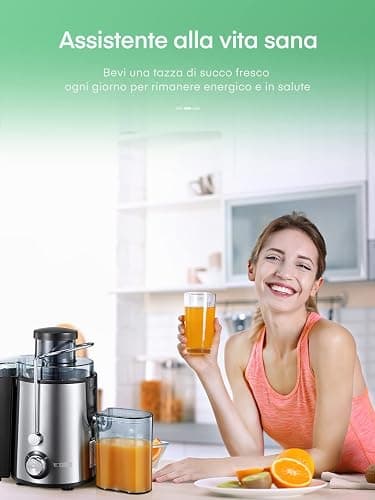 Juilist Centrifuga Frutta e Verdura 600W, Estrattore Frutta e Verdura Facile da Pulire, 65 MM Bocca Larga, Acciaio Inox, 2 Velocità, Spazzola & Ricetta thumbnail 7