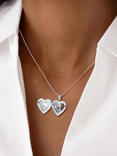 U7 Women Locket Necklace Platinum 14K Gold Photo Lockets that Hold Picture,Chain 20 Inch Personalized Gift Custom Love Heart Image Necklaces thumbnail 2