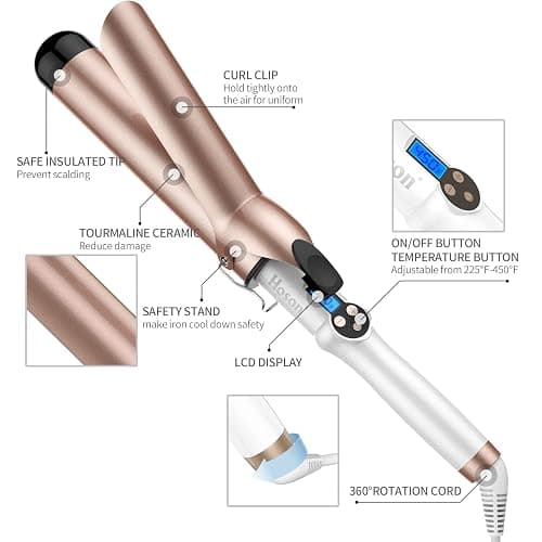 Hoson 1 3/4 Inch Curling Iron Large Barrel, 1.75 Long Barrel Curling Wand Dual Voltage, Ceramic Tourmaline Coating with LCD Display, Glove Include thumbnail 6