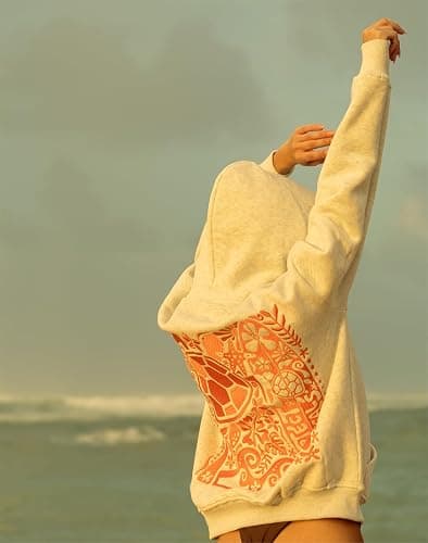 Oversized Graphic Hoodie for Teens Girl Y2K Ocean Floral Embroidered Preppy Hooded Sweatshirt Cute Aesthetic Sweater thumbnail 3