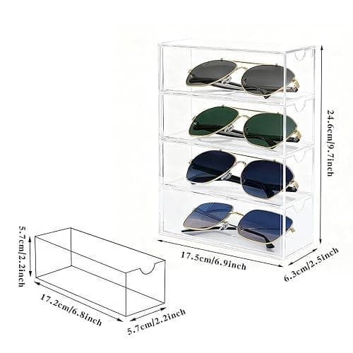 chunhai 2 Pack Sunglasses Organizer, Acrylic Eyeglass Case Clear Eyeglass Holder Eyewear Display Case with 4 Drawers for Women and Men, Jewelry Watch Storage thumbnail 3
