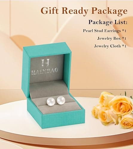 HAINBAG Pearl Stud Earrings for Women, Handpicked Freshwater Pearl Hypoallergenic Silver Post Earring Studs thumbnail 6