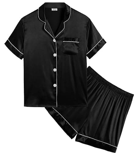 SWOMOG Kids Silk Pyjamas Girls Boys Short Sleeve Satin PJs Sets Button-Down Silky Nightwear Children Sleepwear Teens Age 4-16 - Image 1