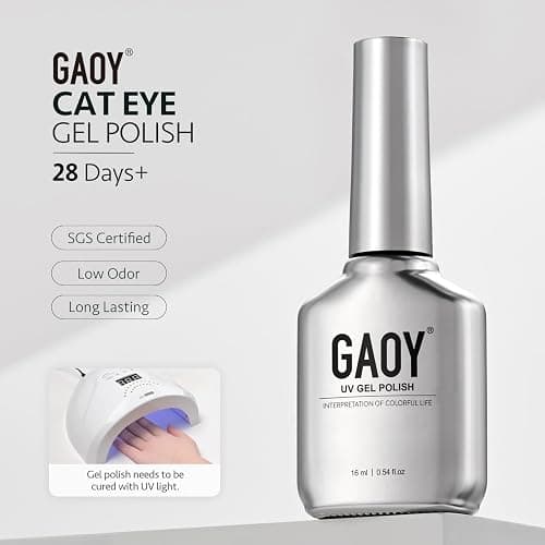 GAOY Jelly Green Cat Eye Gel Nail Polish, 16ml Glitter Holographic Nail Polish with Magnet, Reflective Translucent UV Gel, 3152 Deep Emerald thumbnail 6