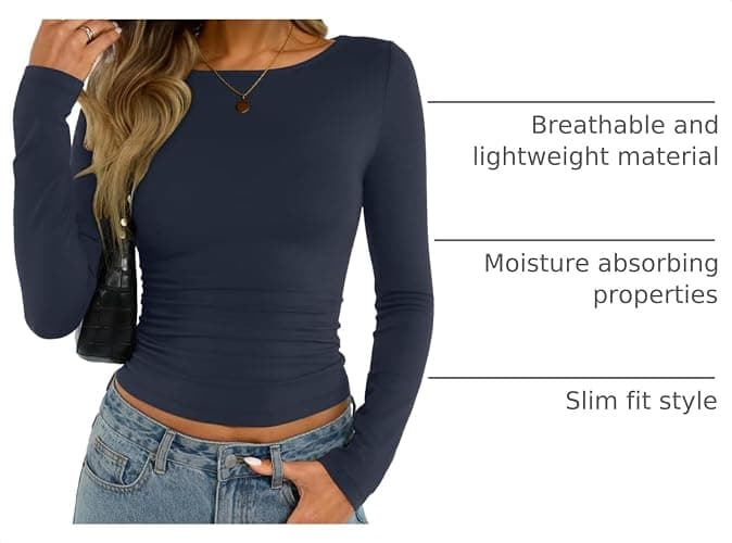 EasyGala Womens Cotton Boat Neck Long Sleeve Shirts Basic Going Out Stretchy Slim Fit Y2k Crop Tops thumbnail 4