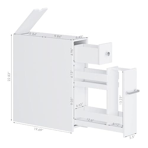 Spirich Slim Bathroom Storage Cabinet, Free Standing Toilet Paper Holder, Bathroom Cabinet Slide Out Drawer Storage, White thumbnail 3
