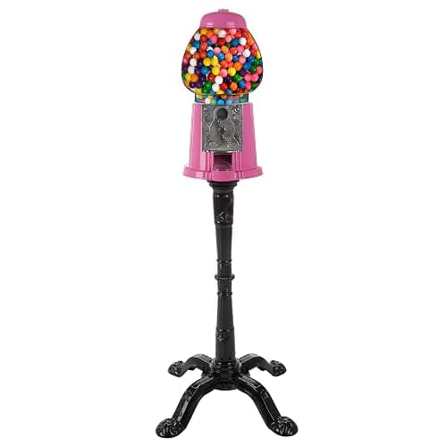 15” Gumball Machine with Stand and Coin Bank - Bubble Gum Machine Candy Dispenser with Glass Globe and Metal Base - Vintage Style Gum Ball Vending Dispenser by Great Northern Popcorn (Pink) - Image 1