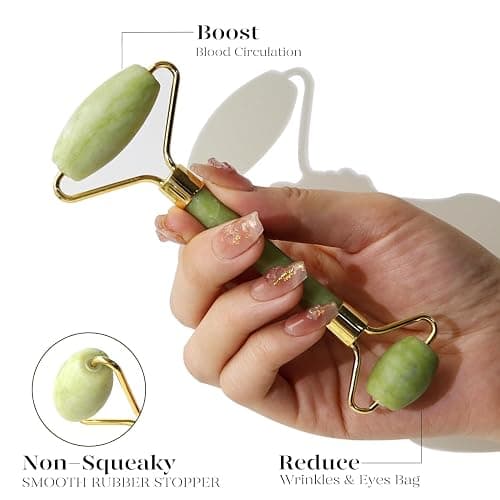 BAIMEI IcyMe Jade Face Roller & Gua Sha, Facial Beauty Skin Care Tools, Self Care Gift for Men Women, Massager for Face, Eyes, Neck, Relieve Fine Lines and Wrinkles - Green thumbnail 3