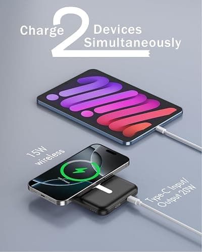 podoru for Magsafe Battery Pack, 5000mAh Magnetic Power Bank with Type-C Cable 20W PD Fast Charging Lighting Input Wireless Portable Charger for iPhone 17/16/15/14/13/12/ All Series-Black thumbnail 6