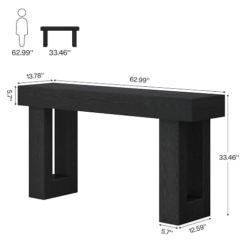 Tribesigns 63-Inch Long Console Table, Wooden Rectangular Sofa Table Behind The Couch, Farmhouse Entryway Table for Entrance, Hallway, Living Room (Black) - Black thumbnail 2