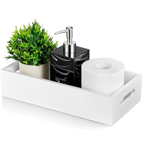 ALELION White Bathroom Basket - Wooden Toilet Tank Paper Basket with Handle for Organizing - Back of Toilet Storage Organizer for Bathroom Tank Topper Counter - White Bathroom Decor Box - Image 1