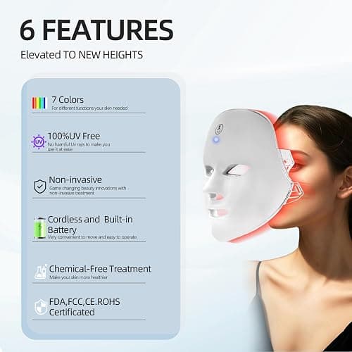 KNNKNN Red Light Therapy for face,Blue LED Light Therapy Mask,7-1 Colors LED Facial Skincare Mask at Home,USB Rechargeable,Cordless thumbnail 7