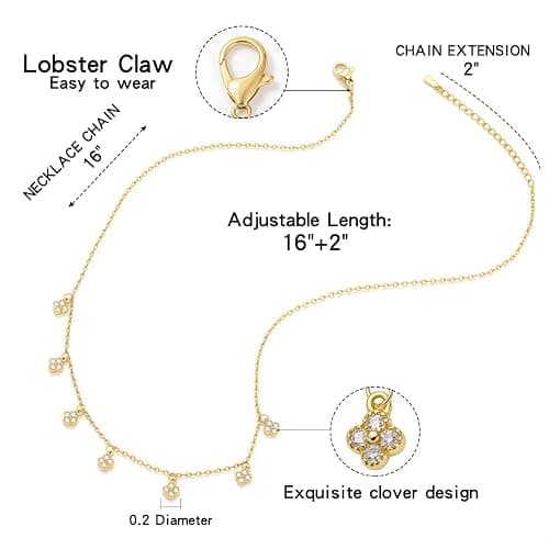 Dainty 18K Gold Plated Cubic Zirconia Clover Pendant Necklace for Women | Lucky Four Leaf Clover Design, Sparkly CZ Accent, Adjustable Chain Length, Waterproof Non-Tarnish, Ideal Gift Choice thumbnail 4