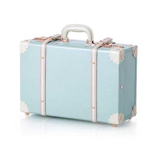 COTRUNKAGE 18" Carry On Suitcase Cute Pu Overnight Vintage Trunk Luggage Bag for Women with Combination Locks, Sky Blue - Image 1