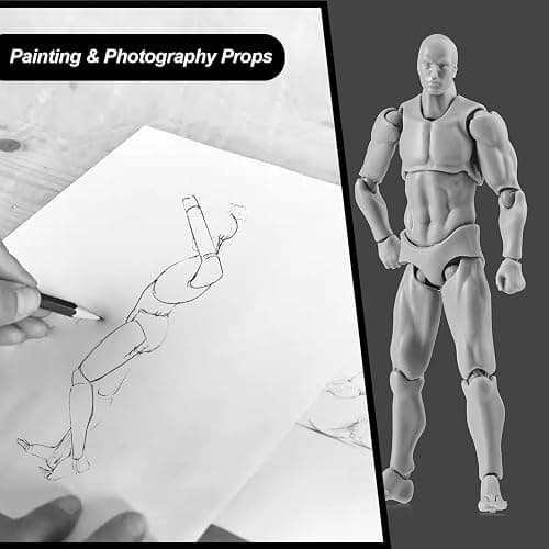 Haniforever Artists Manikin Art Mannequin Figures Supplies Drawing Tools,Small Drawing Figure Model for Sketching,Painting,Artist Male+Female Set(Grey) thumbnail 3
