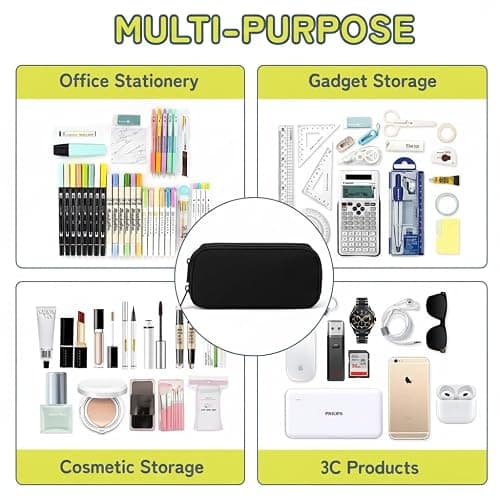 Della Gao Large Pencil Case, Big Capacity Pencil Pouch with 2 Compartments, Office Pencil Bag with Zipper, Big Pen Case for Adults (01-Black) thumbnail 5