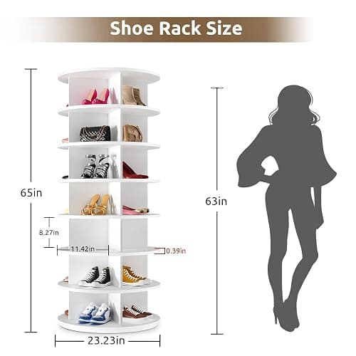 BrFoYu Rotating Shoe Rack 7 Tier Spinning Shoes Organizer Tower for 28-32 Pairs Lazy Susan 360 Revolving Shoe Storage Cabinet Rotate Shoe Handbag Rack Round Carousel for Closet, Bedroom (White) thumbnail 3