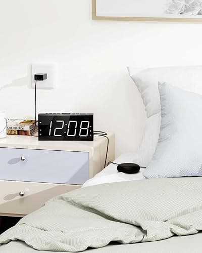 Loud Alarm Clock with Bed Shaker for Heavy Sleeper, Dual Vibrating Alarm Clock with USB Charger for Hard of Hearing/Deaf, 7.5’’ Large LED Display with Dimmer, Snooze, 12/24H & Battery Backup thumbnail 2