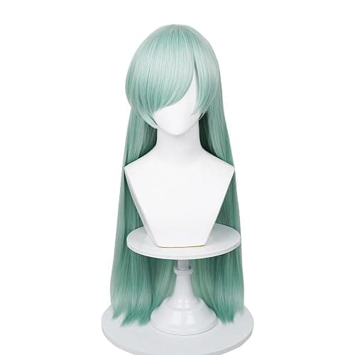 Probeauty Long Green Cosplay Wig Mint Anime Striaght Wigs + Hair Cap for Halloween Costume Party thumbnail 4