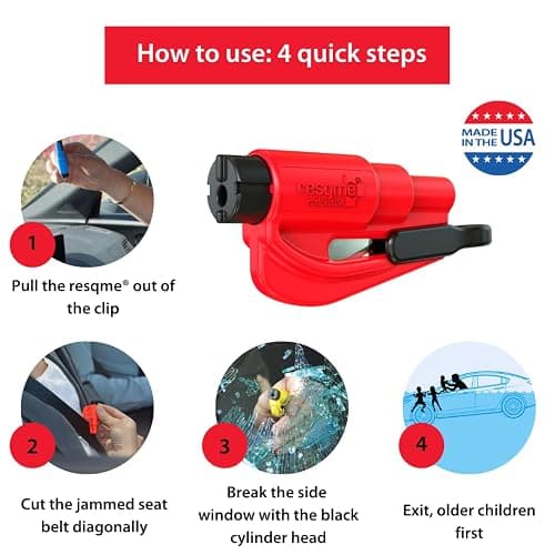 resqme Pack of 2, The Original Emergency Keychain Car Escape Tool, 2-in-1 Seatbelt Cutter and Window Breaker, Made in USA, Compact Safety Hammer- Black thumbnail 8