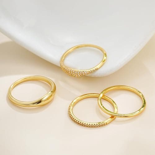 Fezodo Gold Stackable Rings for Women - Dainty 18K Realy Gold Plated Stackable Rings Infinity Thumb Ring Set Trendy Statement Promise Wedding Bands Engagement Ring for Women thumbnail 6