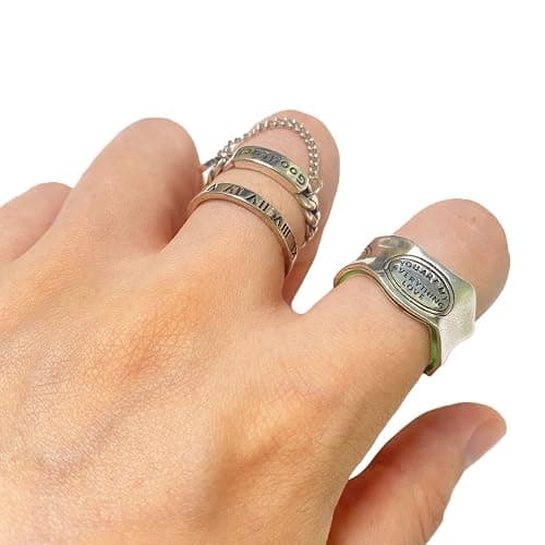 Ch.yishi Handmade Vintage 925 Sterling Silver Wide Band Rings for Women/Men,Adjustable Thumb Finger Ring thumbnail 3