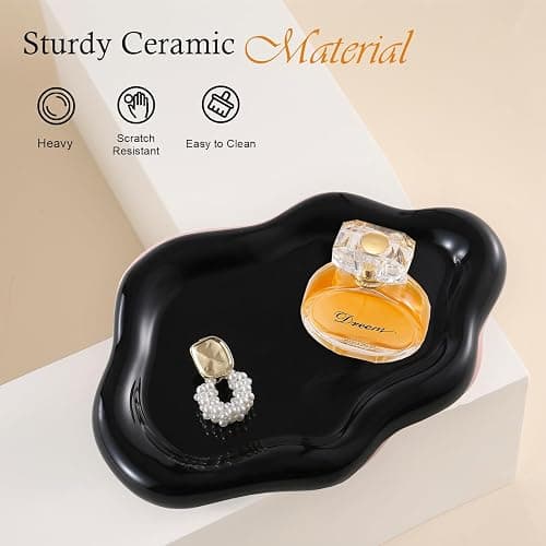 CCINPPY Ceramic Jewelry Tray Trinket Dish, Decorative Cloud Vanity Key Tray for Women, Ring Holder Dish, Cute Jewelry Plate Bowl Room Decor Aesthetic, Black, Medium thumbnail 5