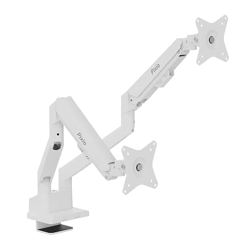 Pixio PS1D Wave White Dual Monitor Arm Stand Desk Mount - Fits up to 32 inches Monitors and up to 19.8lbs. VESA Compatibility and Integrated Cable Management - Image 1