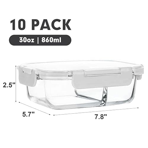 M MCIRCO [10-Pack,30 Oz Glass Meal Prep Containers 2 Compartments Airtight Lunch Bento Boxes with Lids, Glass Food Storage Containers, Microwave, Oven, Freezer and Dishwasher, White thumbnail 3