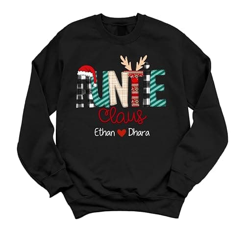 GODMERCH Aunt Claus Personalized Aunt Nickname with Kid Names Sweatshirt, Custom Aunt Gift, Christmas Women Sweater thumbnail 5