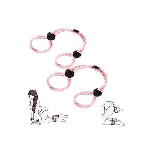 Rope Handcuffs Bracelets 2 Pcs Sex Restraints Ankle Cuffs BDSM Bondage Adjustable Handcuffs Anklets Sex Toys Cotton Ropes Wrist Cuffs Beginner Fetish Adult SM Game for Women (Pink) - Image 1