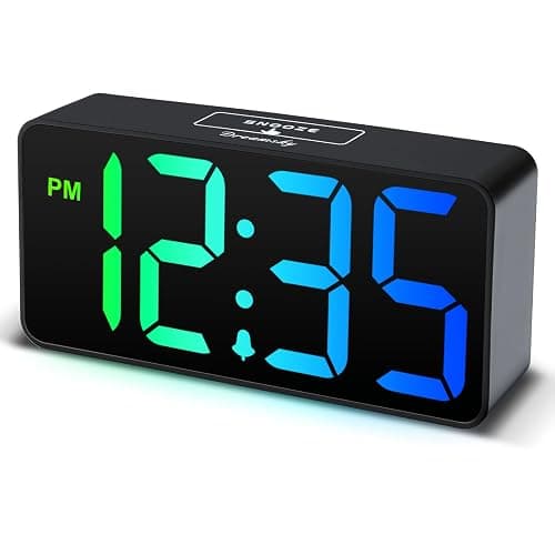 DreamSky Small Digital Alarm Clocks for Bedrooms - RGB Electric Alarm Clock for Kids Bedside Nightstand, Desk Clock with Large Numbers, Dimmer, Adjustable Alarm Volume, USB Port, USB-C Adapter Powered - Image 1