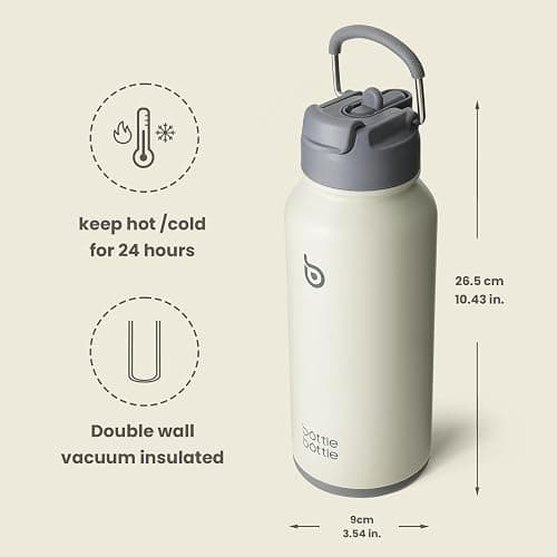 BOTTLE BOTTLE Insulated Water Bottle 950ml(32oz) Stainless Steel Sports Water Bottles with Straw Dual-use Lid Drink Flask Design for Gym with Pill Box (Gray) thumbnail 3