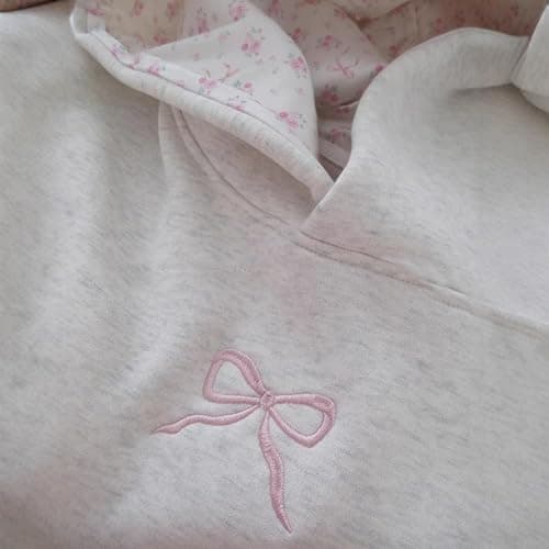 Pinclodly Hoodies for Teen Girls Long Sleeve Cute Sweatshirts Hooded Embroideried Bow Sweatshirt Preppy Clothes Fall Winter thumbnail 5