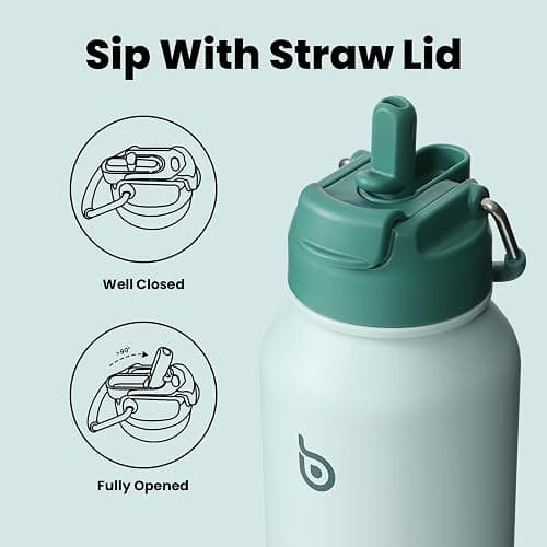 BOTTLE BOTTLE Insulated Water Bottle 950ml(32oz) Stainless Steel Sports Water Bottles with Straw Dual-use Lid Drink Flask Design for Gym with Pill Box (Green) thumbnail 5