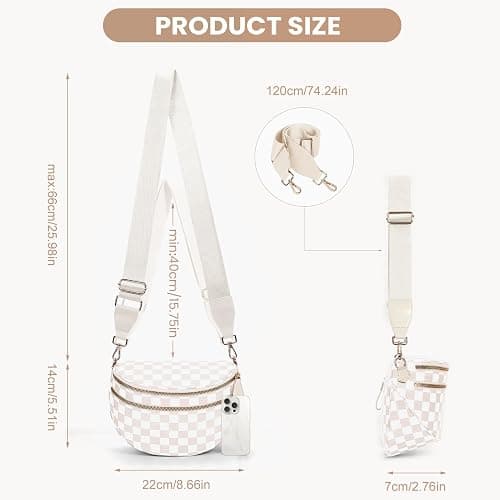 HICARRY Checkered Crossbody Purse for Women Nylon Checkerboard Bum Bags Checkered Cross Body Bags (Beige) thumbnail 5