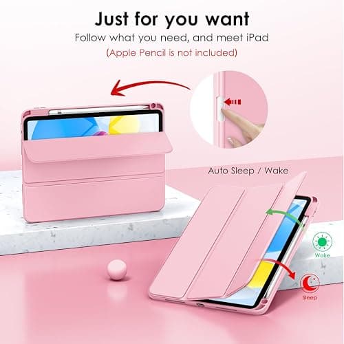 DTTO for iPad (A16) 11th Generation Case 11 Inch 2025, iPad 10th Generation Case 10.9 Inch 2022, Slim Tri-fold Stand Soft TPU Back Protective Cover with Pencil Holder - Auto Sleep/Wake, Pink thumbnail 2