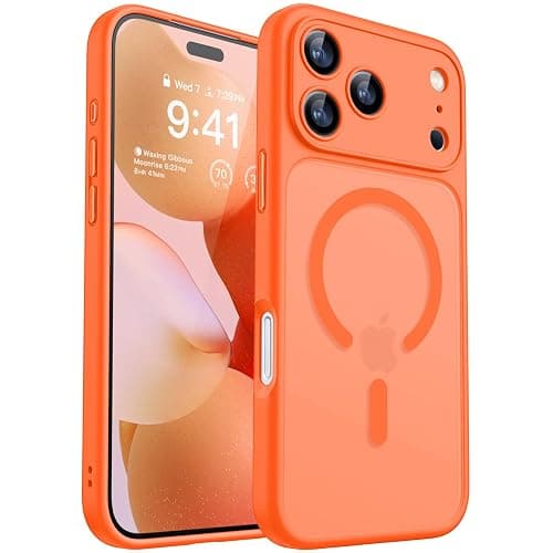 CANSHN Coque Magnétique pour iPhone 17 Pro Max (6,9 Pouces), Compatible avec MagSafe, [Protection Complète de l'appareil Photo] Housse Fond Mat Translucide,Naranja - Image 1