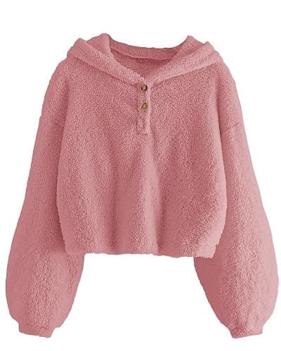 GAMISOTE Kids Girl's Fuzzy Hoodies Warm Loose Button Down Pullover Sherpa Jacket Top - Image 1