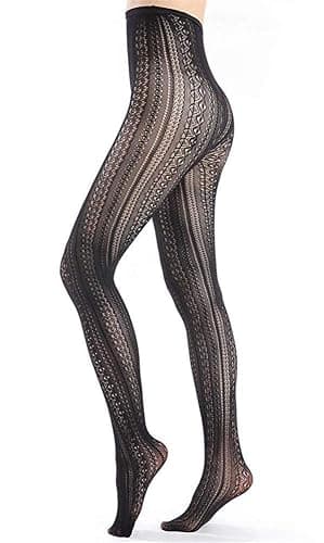 SurBepo Women Fishnet Hollow Out Knitted Patterned Thick Warm Stockings Tights Vertical Strips Pantyhose For Female thumbnail 4
