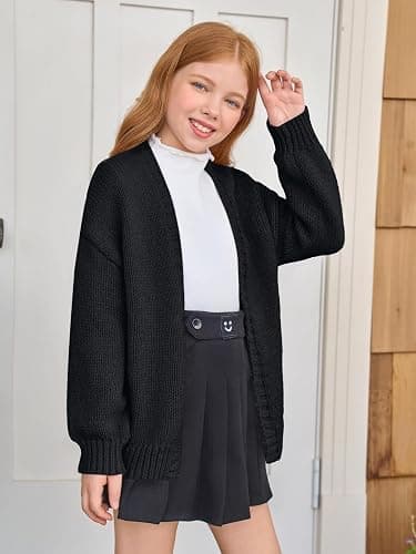 Haloumoning Girls Long Sleeve Cardigan Kids Casual Open Front Chunky Sweater Fall Outerwear 5-14Y thumbnail 3