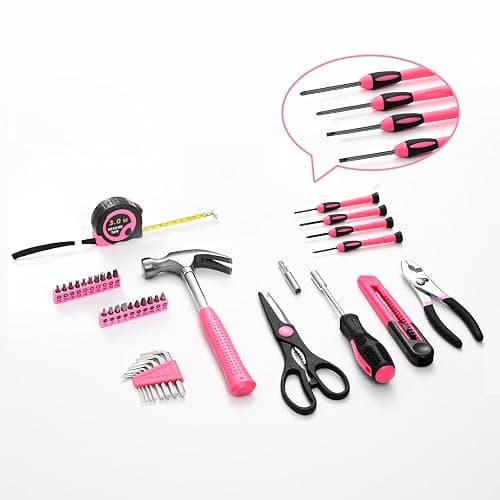 39 Piece All Purpose Basic Household Pink Tool Kit for Women - Small Tool Set with Toolbox Great for Home, Garage, Office and College Dormitory Use - Pink thumbnail 2