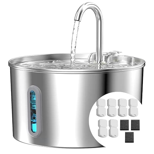 Cat Water Fountain Stainless Steel: 74oz/2.2L Cat Fountain for Drinking - Pet Water Fountain for Cats Inside - Automatic Dog Water Dispenser Bowl Feeding & Watering Supplies 6 Filters 3 Sponges - Image 1