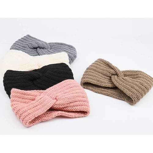 AOPRIE Knit Wide Headband for Winter 5 Pieces Women Ear Warmers Truban Headbands Thick headbands for Women Girls, Black Gray White Pink Brown thumbnail 2