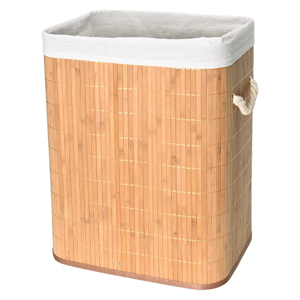 Mimo Style Cesto de Bambu Claro com Tampa para Roupas Sujas. Ideal para Lavanderia, Área de Serviço, Banheiro e Quarto. Forro Removível com Aro de Aço para Fixação, Dobrável, Alça de Corda Macia, Bege thumbnail 5